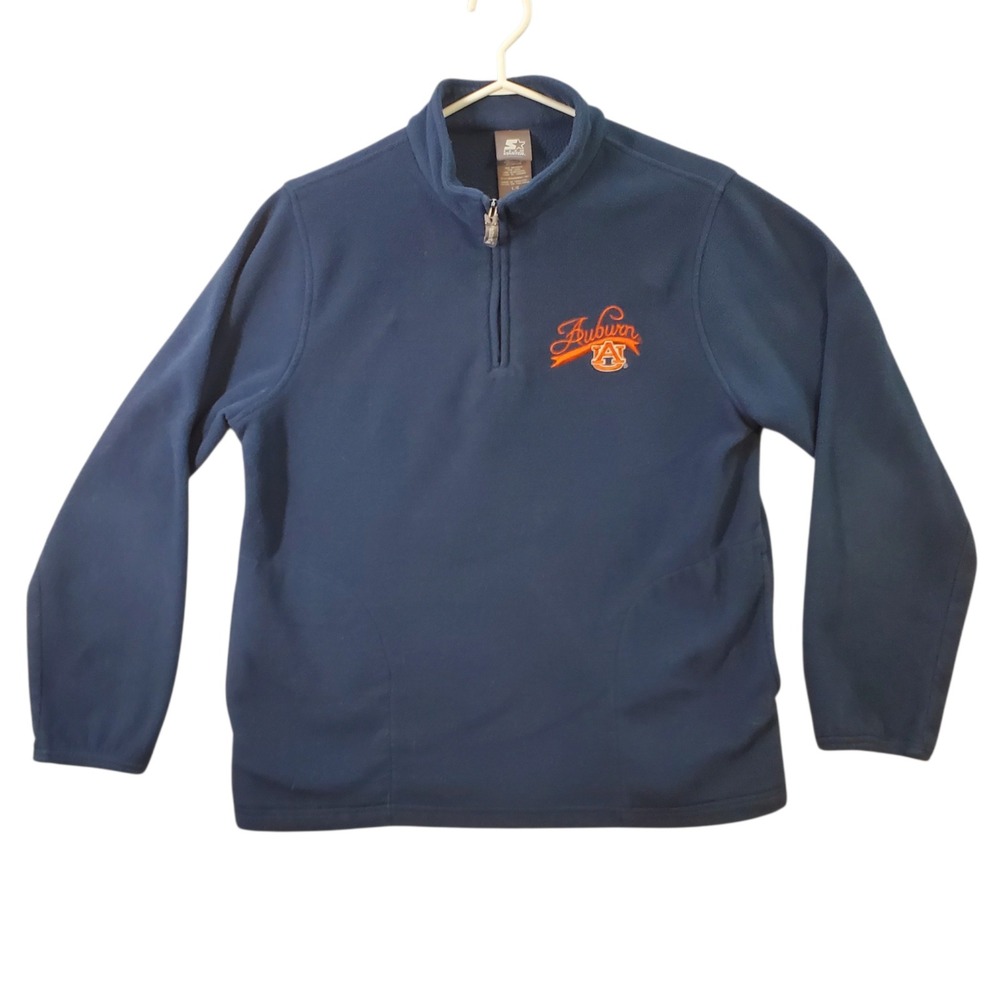 Starter Auburn Tigers Fleece Pullover Navy Blue 1/4 Zip Mens Large Embroidered